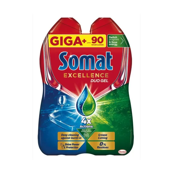 Detergent za strojno pomivanje posode, Duo Gel Grease, Cutting, Somat Excellence, 90 pranj
