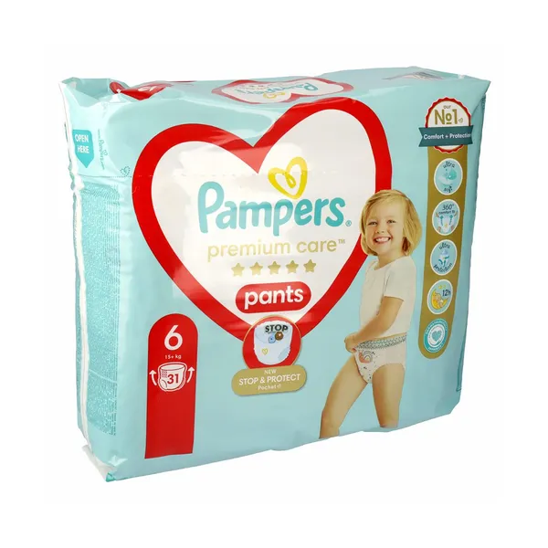 Hlačne plenice junior št.6 15kg+, premium care, Pampers, 31 kos
