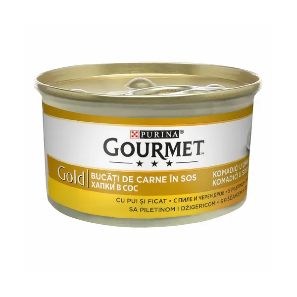 Mokra hrana za mačke s piščancem in jetri Gourmet Gold, purina, 85 g