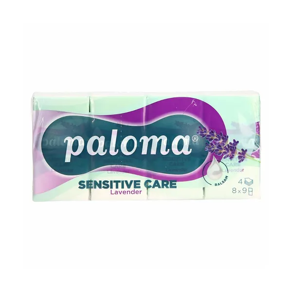 Žepni robčki, 4 slojni, lavender essence, sensitive care, Paloma, 8 kos