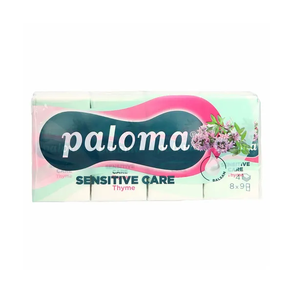 Žepni robčki 4-slojni sensitive care thyme essence, Paloma, 8 kos