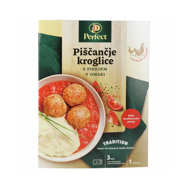 Piščančje kroglice v omaki s pirejem Perfect, perutnina ptuj, 380 g