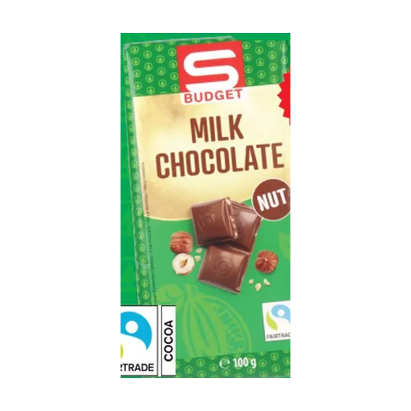 Mlečna čokolada z lešniki, S-Budget, 100 g