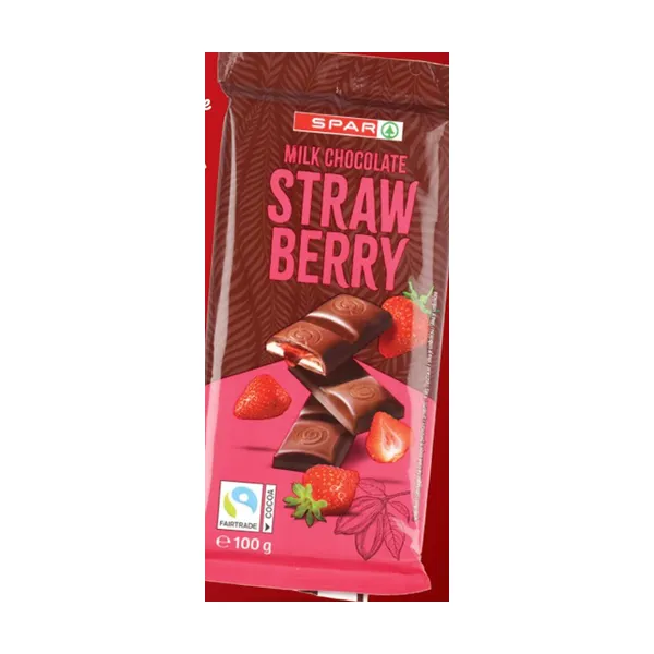 Mlečna čokolada z jagodnim polnilom, SPAR, 100 g