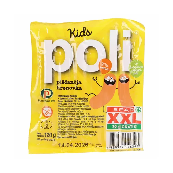 Piščančje hrenovke xxl, 100g+20g gratis