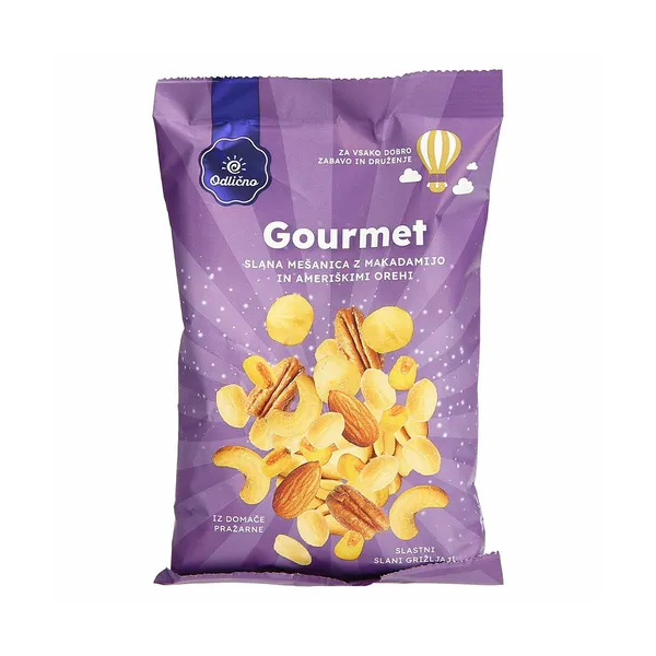 Slana mešanica z makadamijo in ameriški orehi, gourmet, Odlično, 125 g