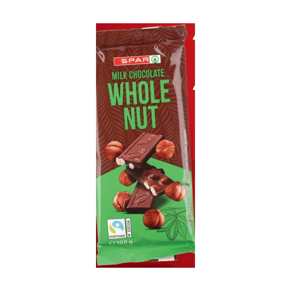 Mlečna čokolada s celimi lešniki, Spar, 100 g
