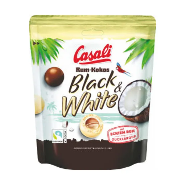 Bonboni draže Casali, Rum kokos, Black & White, 175 g