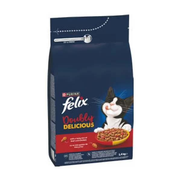 Felix za mačke, briketi, Doubly Delicious, govedina, piščanec, 1,4 kg