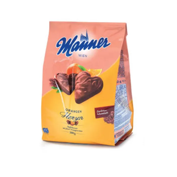 Napolitanke Manner, pomarančni srčki, 300 g