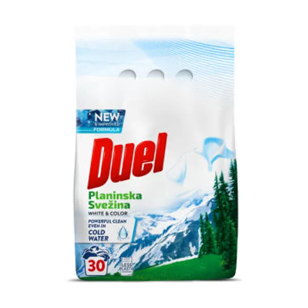 Pralni prašek Duel, prah, Planinska svežina, 30 pranj, 2,7 kg