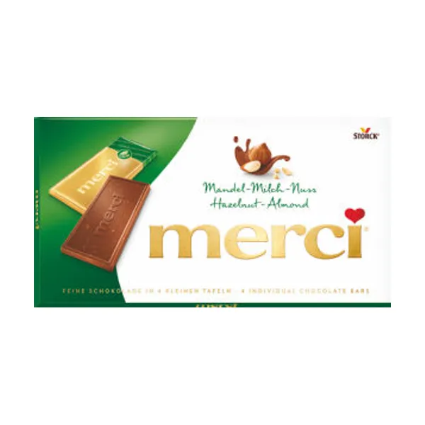 Čokolada mlečna Merci, mandlji in lešniki, 100 g