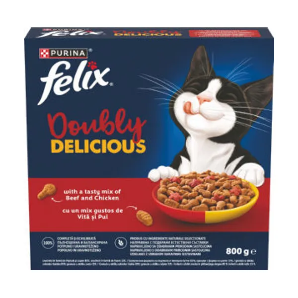 Felix za mačke, briketi, Doubly Delicious, govedina, piščanec, 800 g