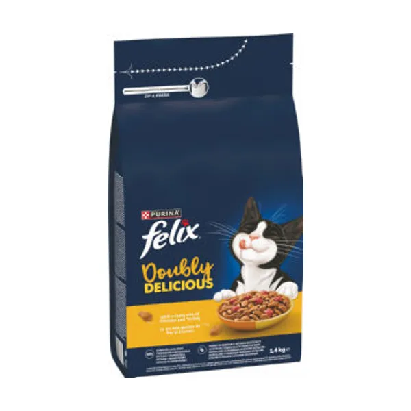 Felix za mačke, briketi, Doubly Delicious, piščanec, puran, 1,4 kg